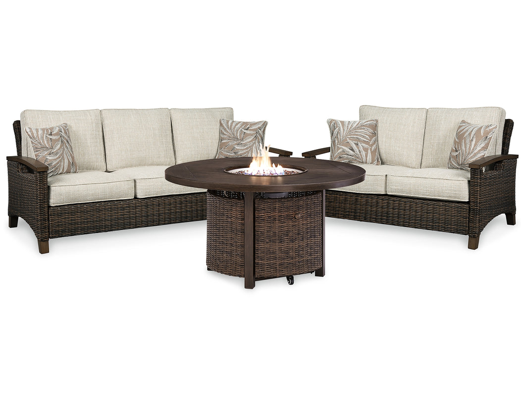 Paradise Trail Outdoor Sofa and Loveseat with Fire Pit Table