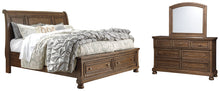 Load image into Gallery viewer, Flynnter  Sleigh Bed With 2 Storage Drawers With Mirrored Dresser
