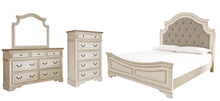 Load image into Gallery viewer, Realyn  Upholstered Panel Bed With Mirrored Dresser And Chest
