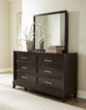 Load image into Gallery viewer, Neymorton Queen Upholstered Panel Bed with Mirrored Dresser and 2 Nightstands
