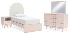 Load image into Gallery viewer, Wistenpine Twin Upholstered Panel Bed with Mirrored Dresser and Nightstand
