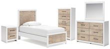 Load image into Gallery viewer, Charbitt Twin Panel Bed with Mirrored Dresser, Chest and Nightstand
