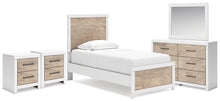 Load image into Gallery viewer, Charbitt Twin Panel Bed with Mirrored Dresser and 2 Nightstands
