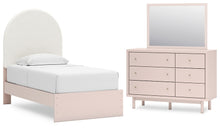 Load image into Gallery viewer, Wistenpine Twin Upholstered Panel Bed with Mirrored Dresser
