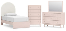 Load image into Gallery viewer, Wistenpine Twin Upholstered Panel Bed with Mirrored Dresser and Chest
