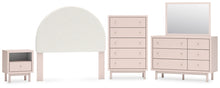 Load image into Gallery viewer, Wistenpine Full Upholstered Panel Headboard with Mirrored Dresser, Chest and Nightstand
