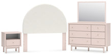 Load image into Gallery viewer, Wistenpine Full Upholstered Panel Headboard with Mirrored Dresser and Nightstand
