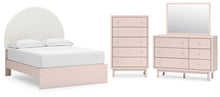 Load image into Gallery viewer, Wistenpine Full Upholstered Panel Bed with Mirrored Dresser and Chest
