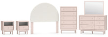 Load image into Gallery viewer, Wistenpine Full Upholstered Panel Headboard with Mirrored Dresser, Chest and 2 Nightstands
