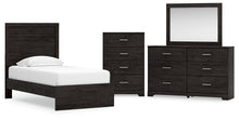 Load image into Gallery viewer, Belachime Twin Panel Bed with Mirrored Dresser and Chest
