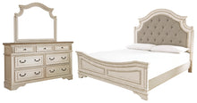 Load image into Gallery viewer, Realyn King Upholstered Panel Bed with Mirrored Dresser
