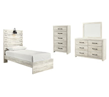 Load image into Gallery viewer, Cambeck Twin Panel Bed with Mirrored Dresser and Chest
