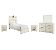 Load image into Gallery viewer, Cambeck Twin Panel Bed with Mirrored Dresser and 2 Nightstands
