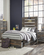 Load image into Gallery viewer, Drystan Twin Panel Bed with 4 Storage Drawers with Mirrored Dresser
