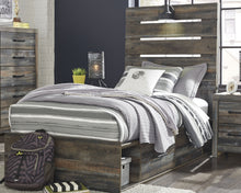 Load image into Gallery viewer, Drystan Twin Panel Bed with 4 Storage Drawers with Mirrored Dresser and 2 Nightstands
