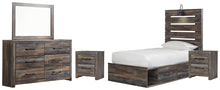 Load image into Gallery viewer, Drystan Twin Panel Bed with 4 Storage Drawers with Mirrored Dresser and 2 Nightstands
