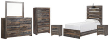 Load image into Gallery viewer, Drystan Twin Panel Bed with Mirrored Dresser, Chest and 2 Nightstands
