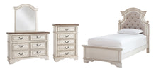 Load image into Gallery viewer, Realyn Twin Panel Bed with Mirrored Dresser and Chest
