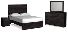 Load image into Gallery viewer, Belachime Full Panel Bed with Mirrored Dresser and Nightstand
