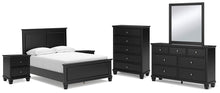 Load image into Gallery viewer, Lanolee Full Panel Bed with Mirrored Dresser, Chest and 2 Nightstands
