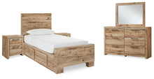 Load image into Gallery viewer, Hyanna Twin Panel Bed with Storage with Mirrored Dresser and 2 Nightstands
