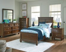 Load image into Gallery viewer, Danabrin Twin Panel Bed with Mirrored Dresser and 2 Nightstands
