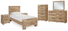 Load image into Gallery viewer, Hyanna Twin Panel Bed with Mirrored Dresser, Chest and 2 Nightstands
